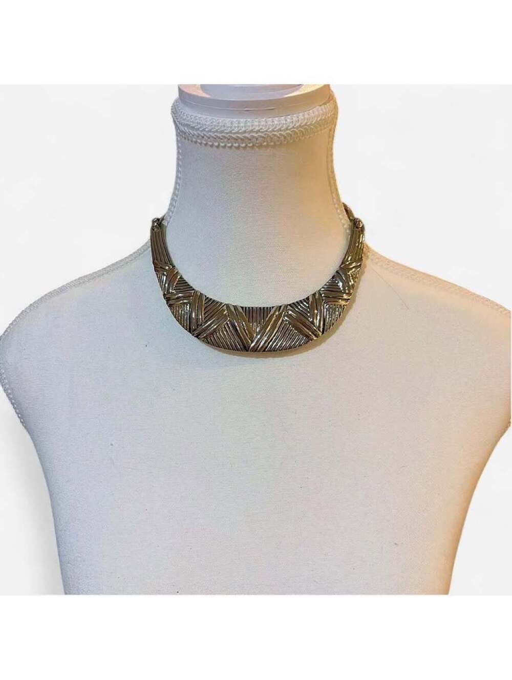 Silver-Toned Textured Collar Necklace